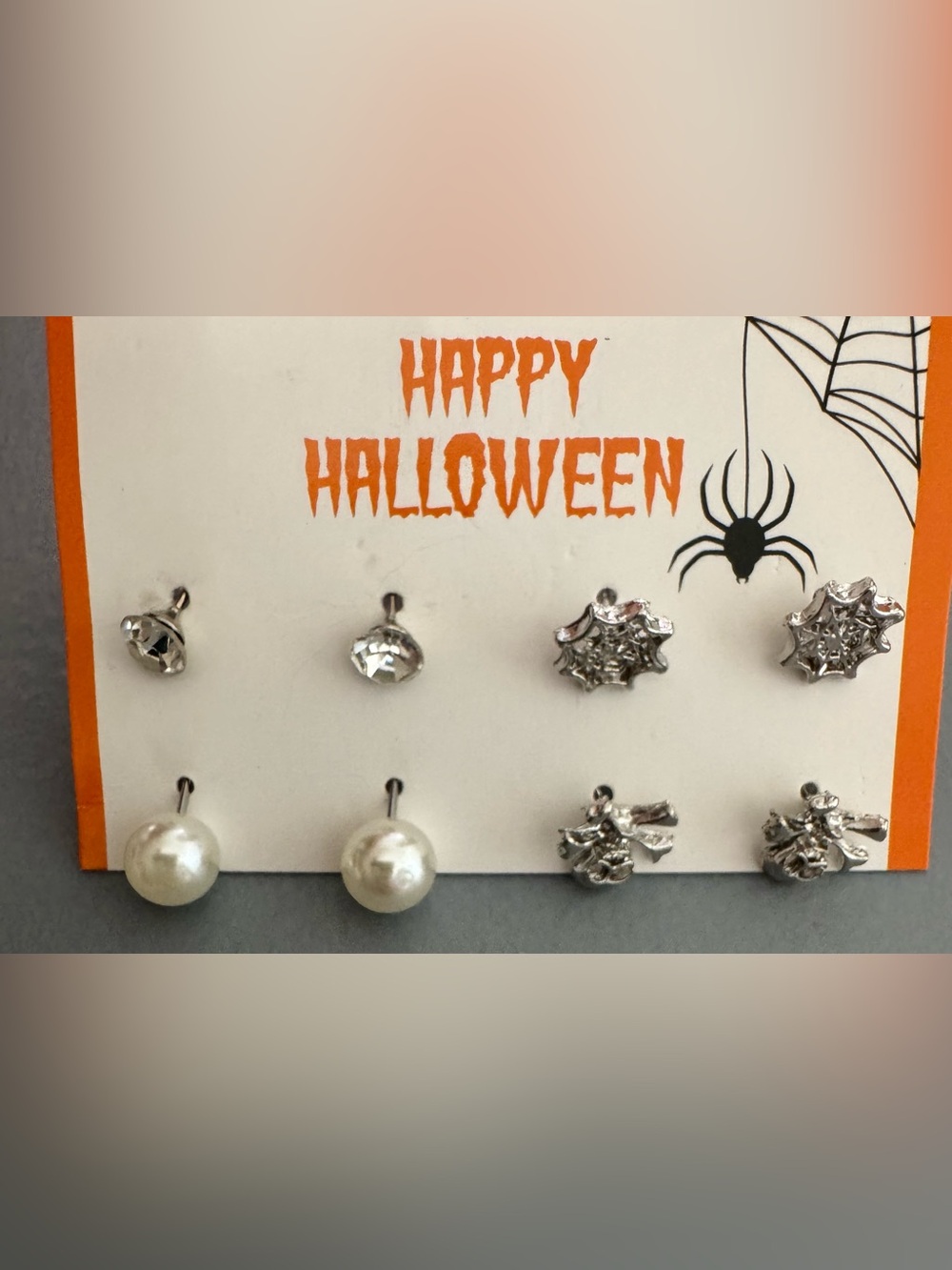 Silver and White Halloween Earring Set - 6 Pairs sliders skulls pearls